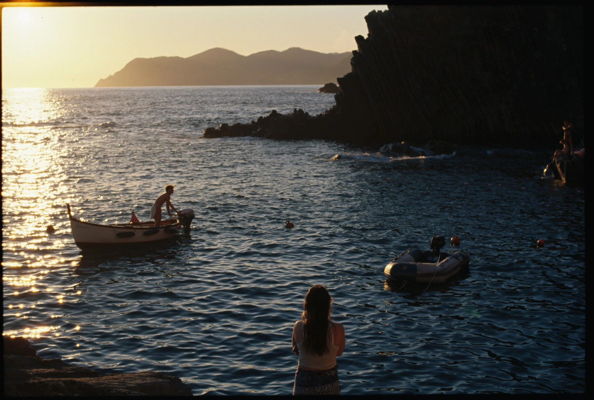 Kodak E100 evening slide film scan with boat and warm Mediterranean light