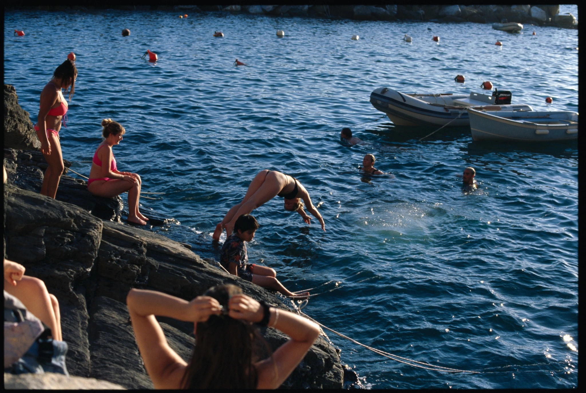 Kodak E100 drum scan showing a diver and saturated blue water